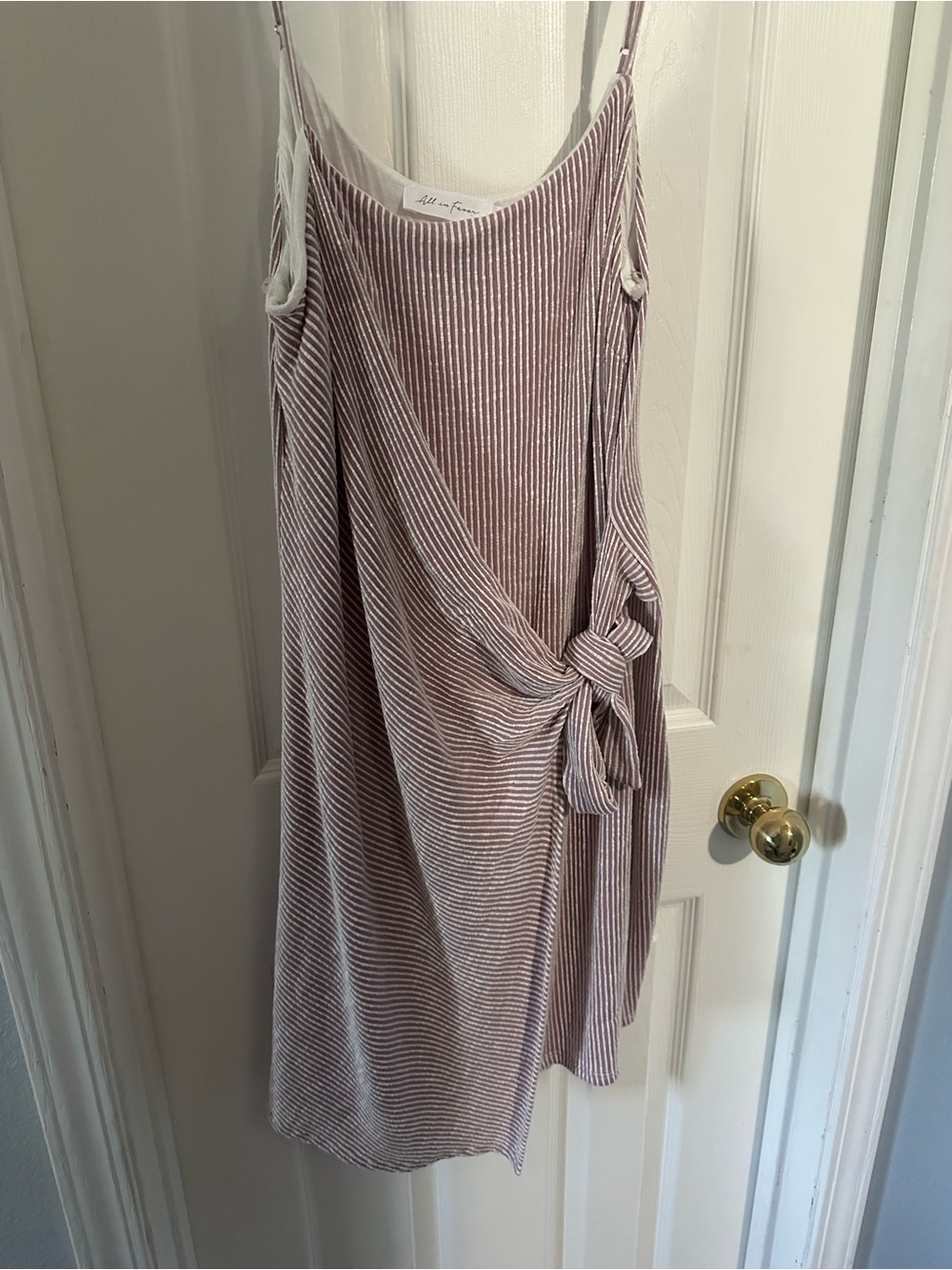 All in Favor Pink Mauve-Stripe Waist Tie Dress